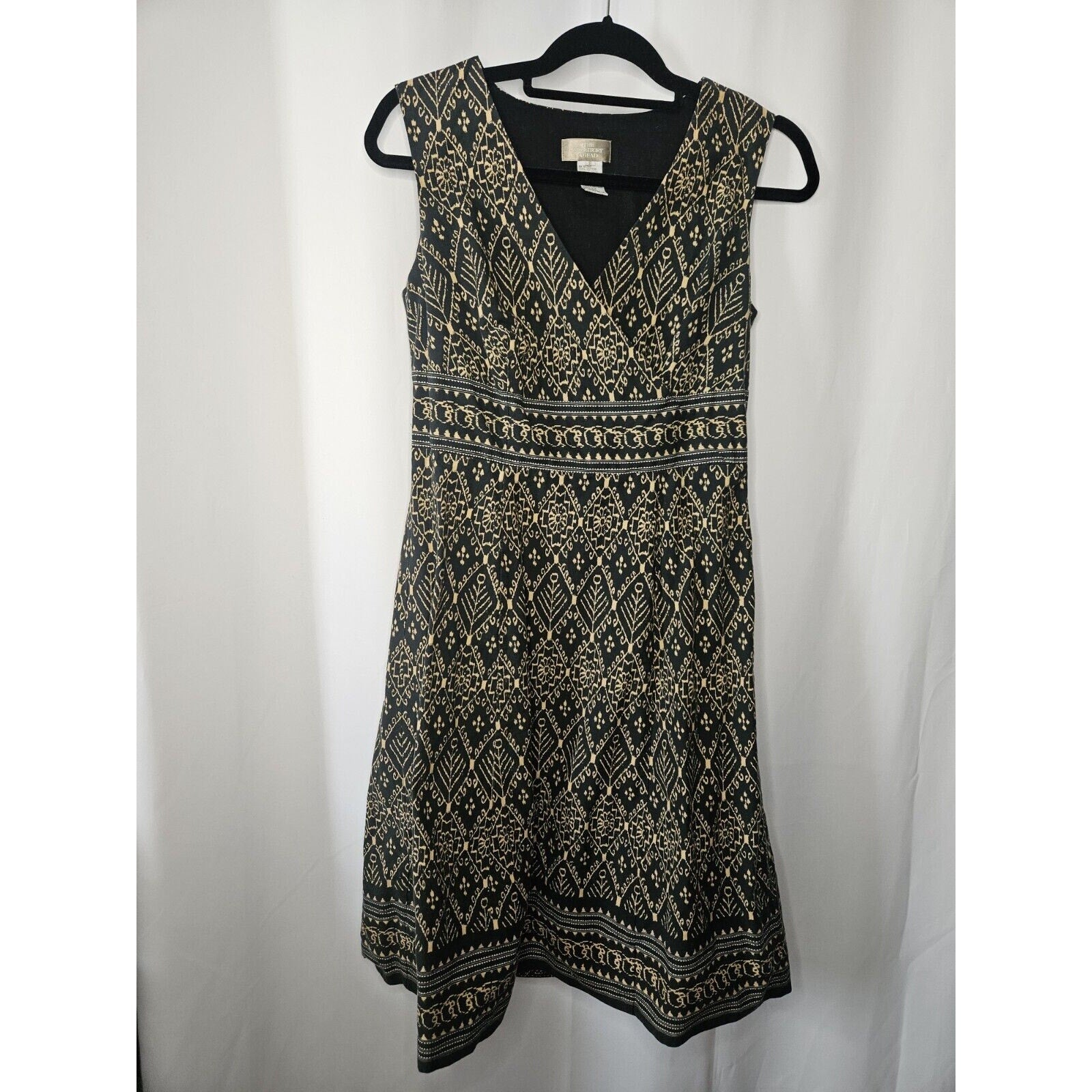Vintage The Territory Ahead Womens Navy Beige Sleeveless Mock Wrap Midi Dress 8
