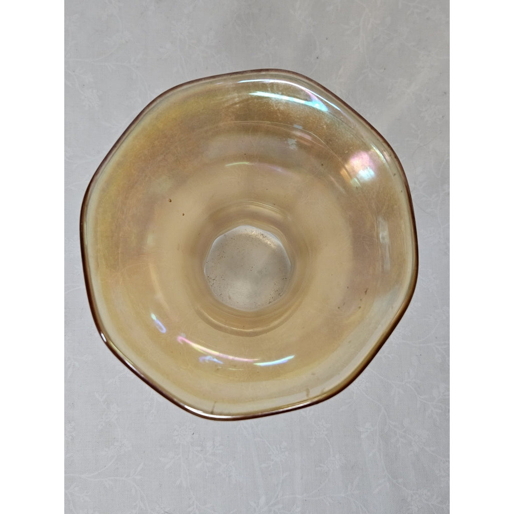 Vintage Art Glass Vase Set Iridescent Wide Flared Rim 5" Tall Scalloped Rim