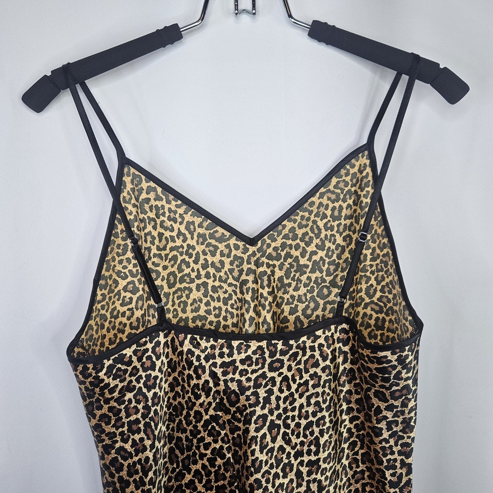 Y2K Vtg Secret Treasures Leopard Print Sexy Strappy Satin Nightgown Dress Medium
