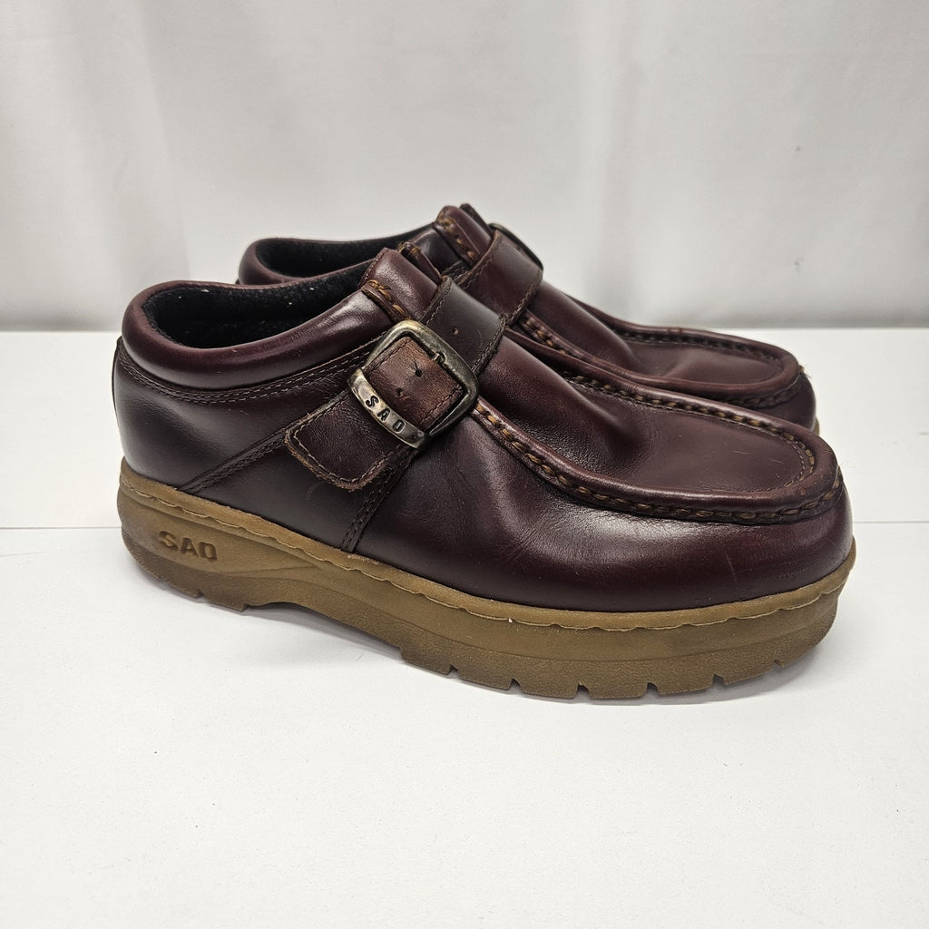 Vtg SAO Chukka Buckle Boots Mens 8.5M Mahogany Leather Shoes Grunge Y2K Lug Boot