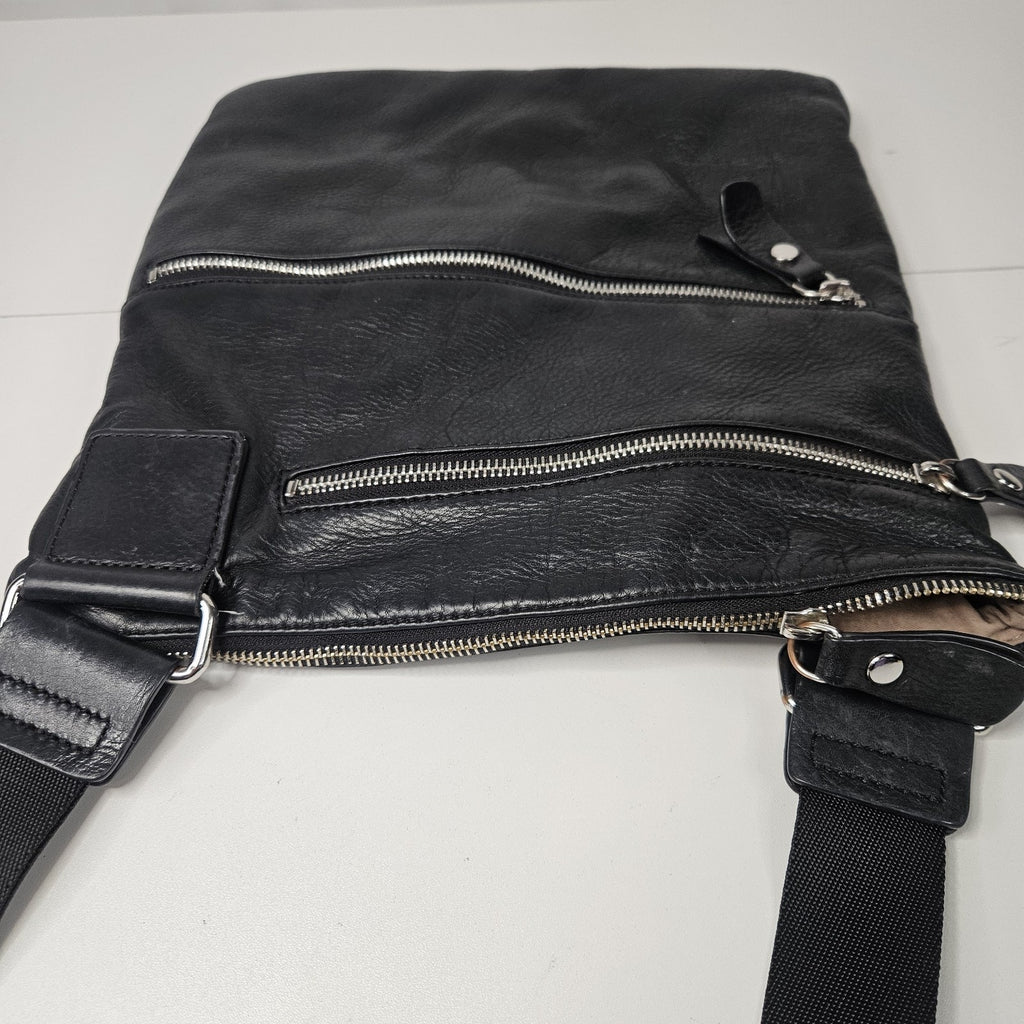Margot Bags Black Genuine Leather Triple Zipper Crossbody Purse Bag