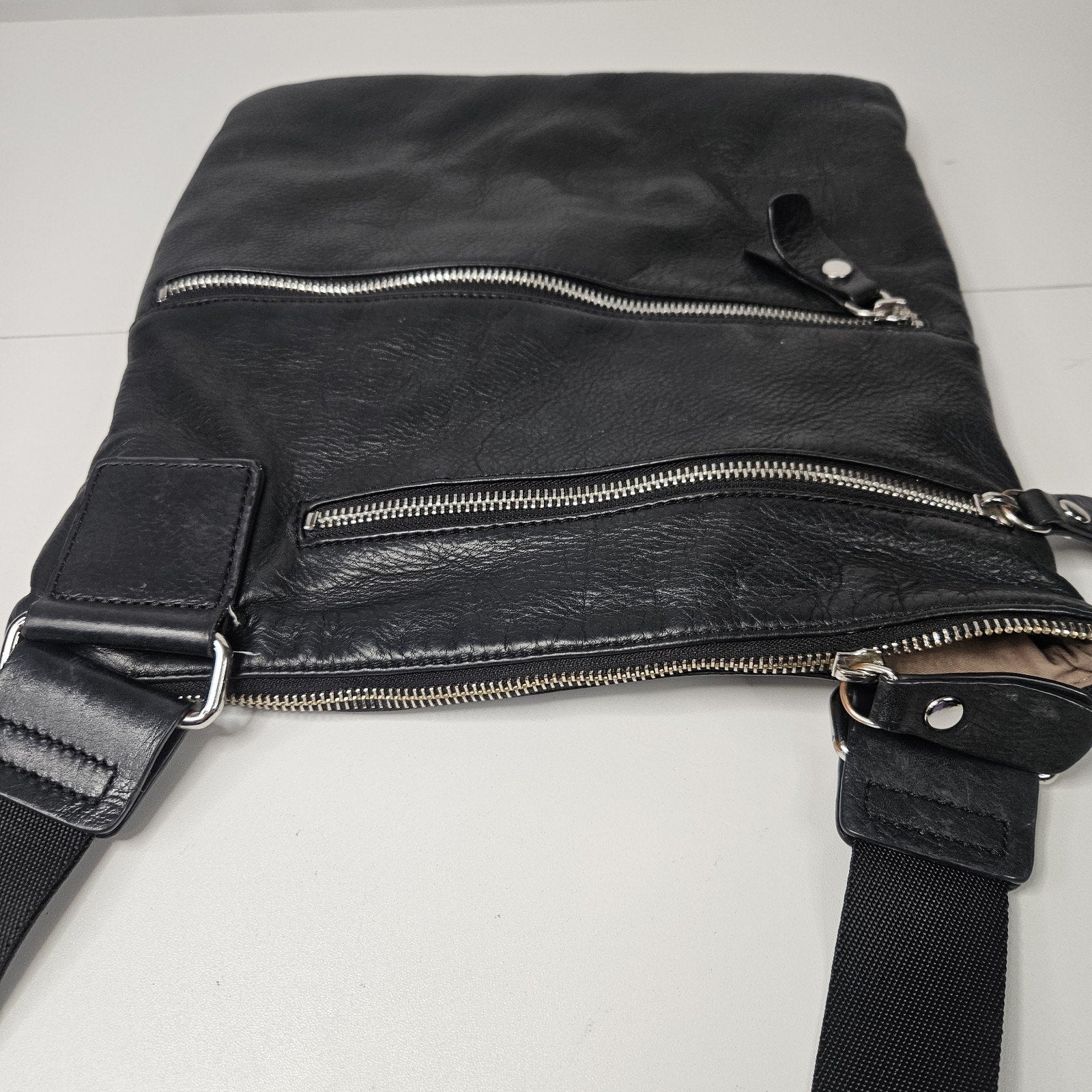 Margot Bags Black Genuine Leather Triple Zipper Crossbody Purse Bag