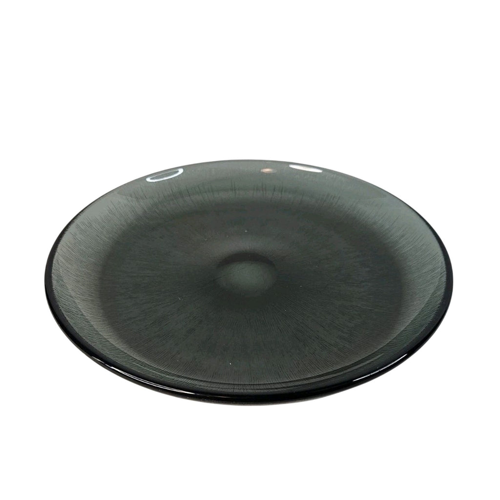 Retro Glass 12.5" Serving Platter, Vintage MCM Gray Smoke Glass, Fersken W Johansson, Norwegian Tableware