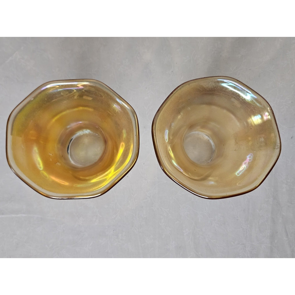Vintage Art Glass Vase Set Iridescent Wide Flared Rim 5" Tall Scalloped Rim