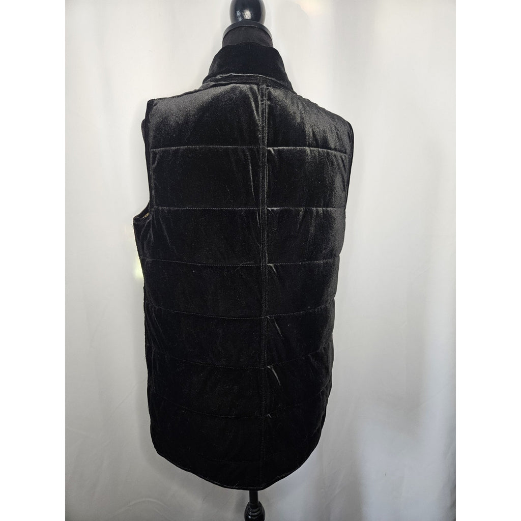 Chico's Reversible Jacquard Vest Gold/Black Zip Front Soft Velvet Inside Large