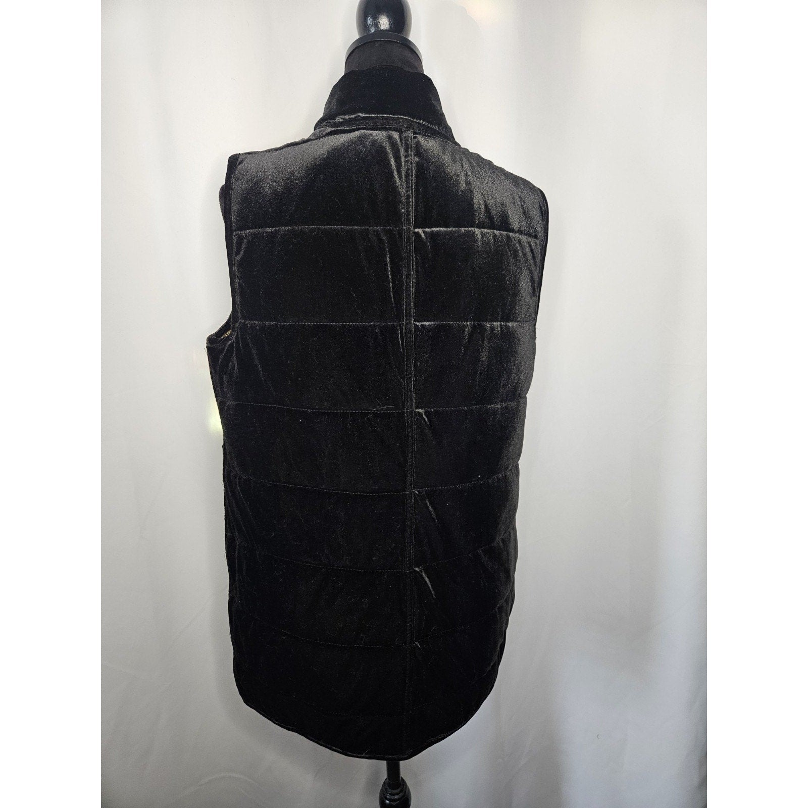 Chico's Reversible Jacquard Vest Gold/Black Zip Front Soft Velvet Inside Large