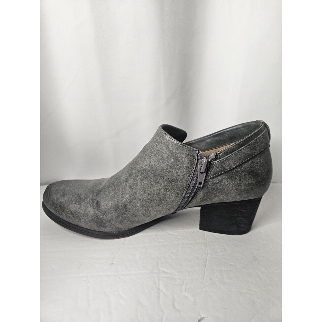 Soul By Naturalizer Campus Grey Leather Ankle Boots Women’s Size 10M Side Zip