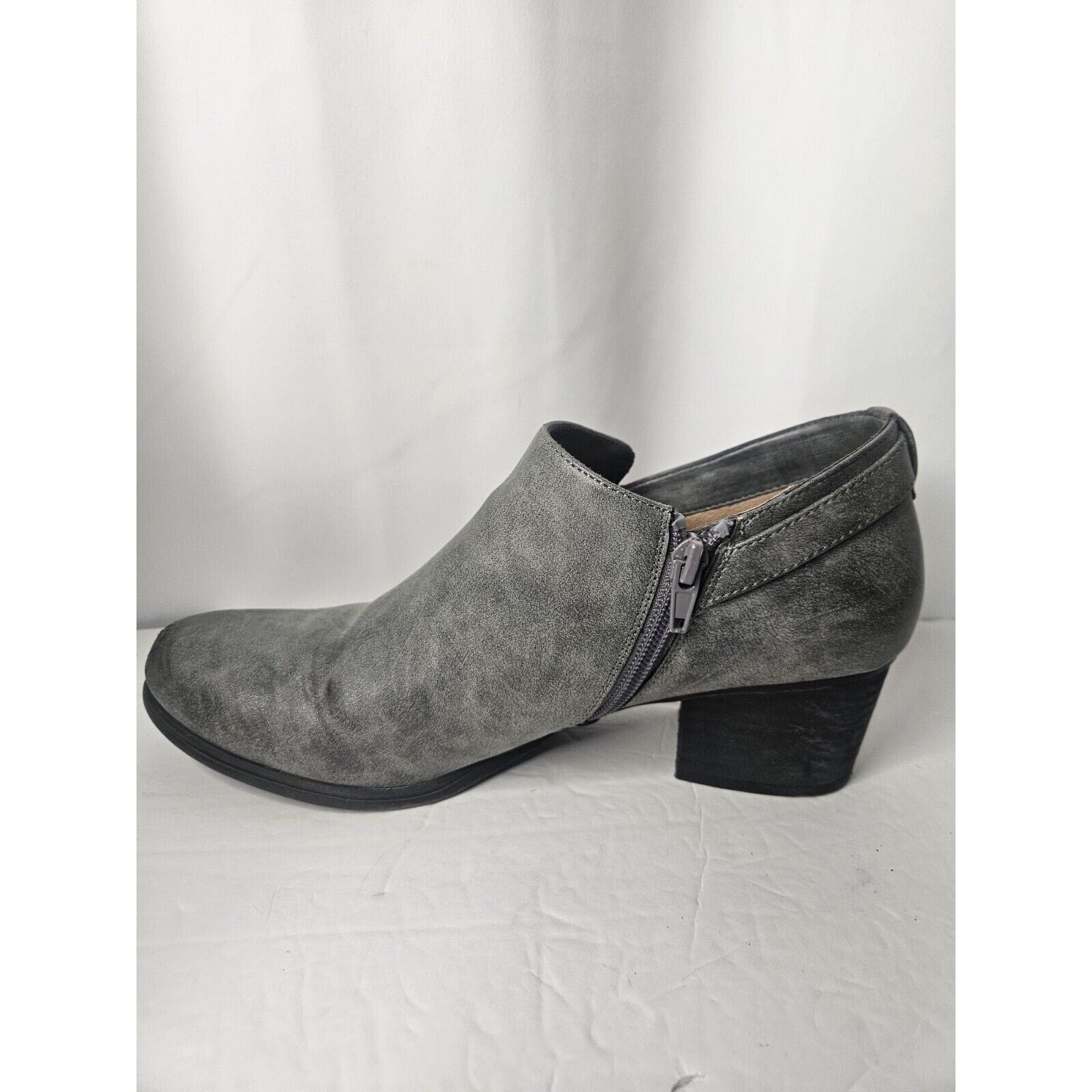 Soul By Naturalizer Campus Grey Leather Ankle Boots Women’s Size 10M Side Zip