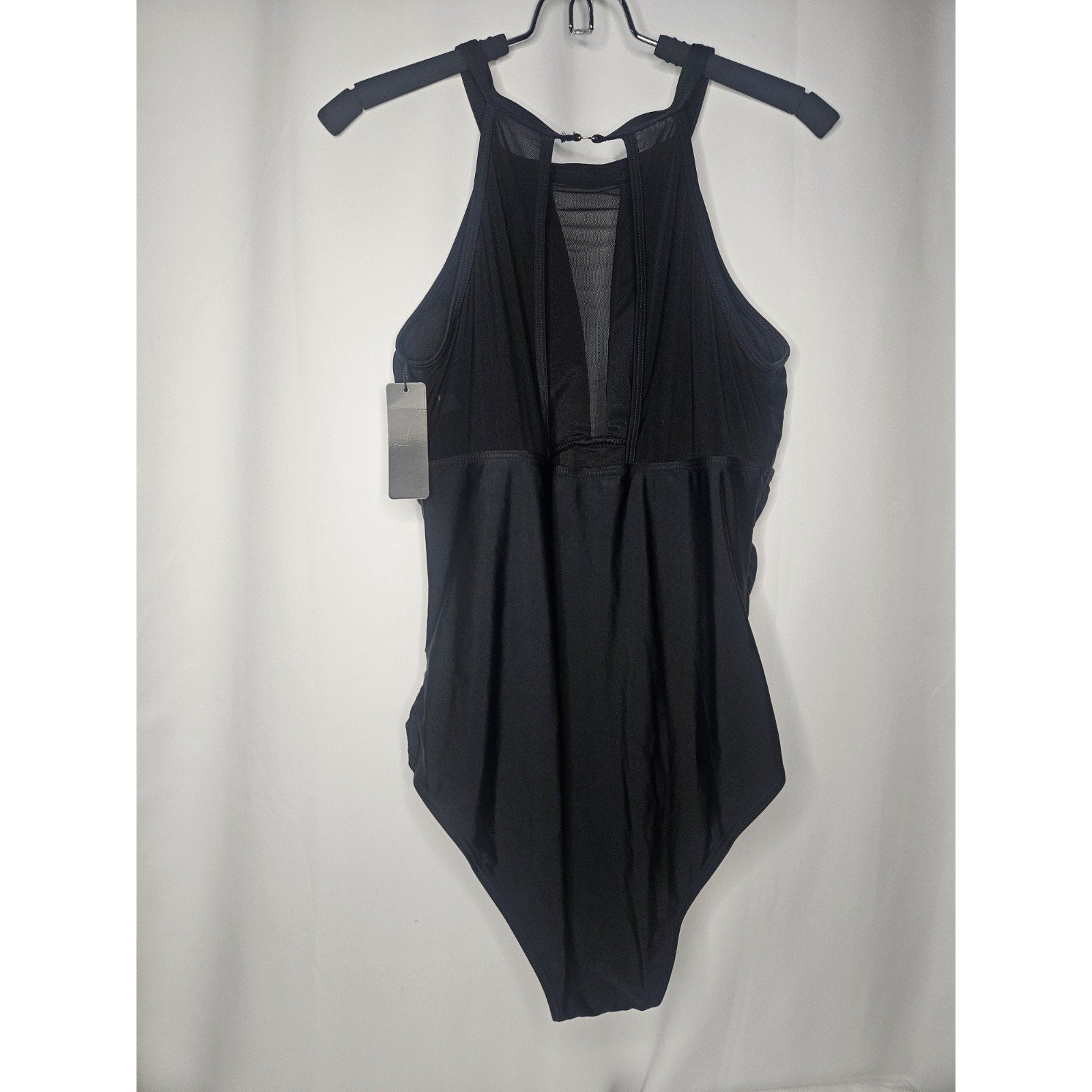 NWT Tempt Me Swim Suit Womens Large Halter Neckline One Piece Black New