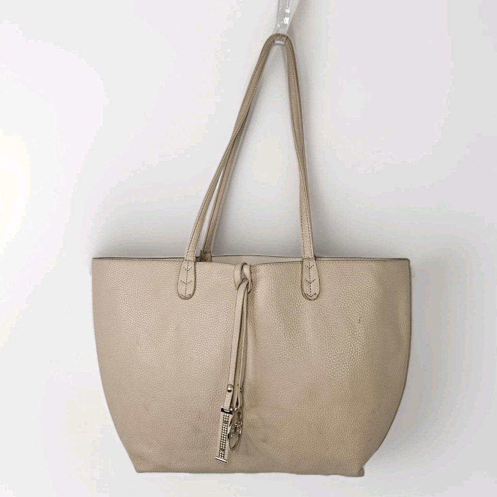 Y2K BCBG Paris Reversible Faux Leather Tote Laptop Bag Beige Goldtone Hardware