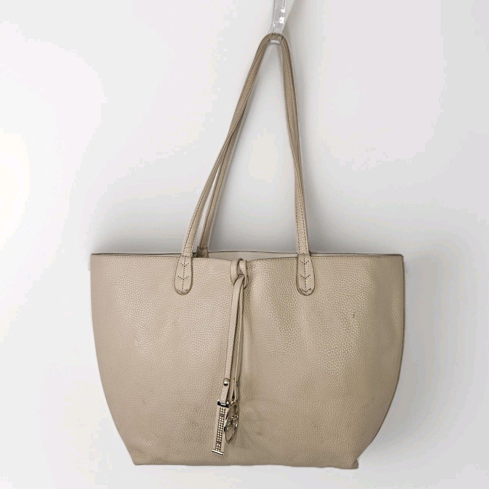 Y2K BCBG Paris Reversible Faux Leather Tote Laptop Bag Beige Goldtone Hardware