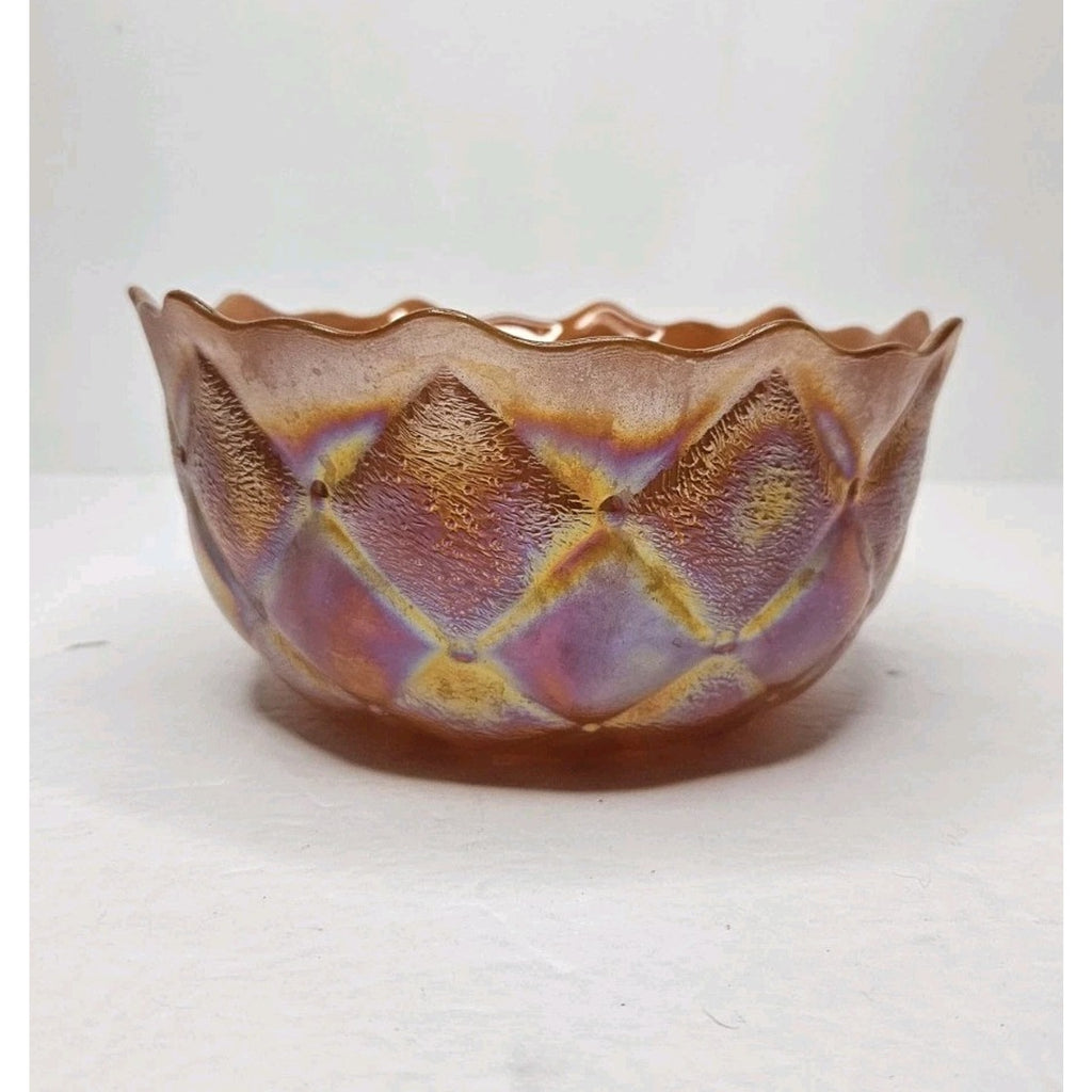 Vintage Fenton Marigold Carnival Glass 6 3/4" Bowl Diamond Quilted Pattern