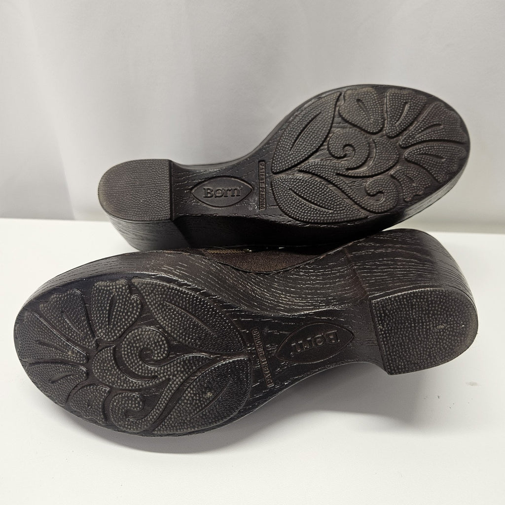 Vtg Y2K Born Wedge Clogs Brown Leather Zipper Womens 7.5 Grunge Comfort Shoe