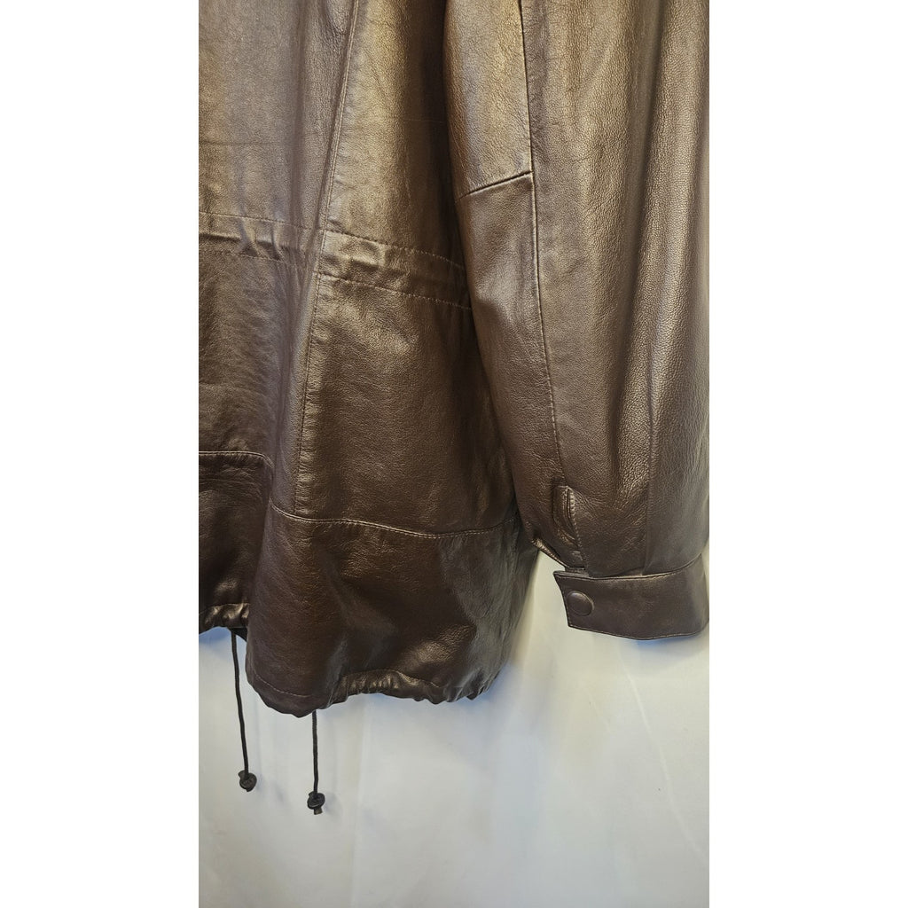 Vintage 80s Leather Jacket Men's Size XL Tall Long Brown Leather Coat Big & Tall