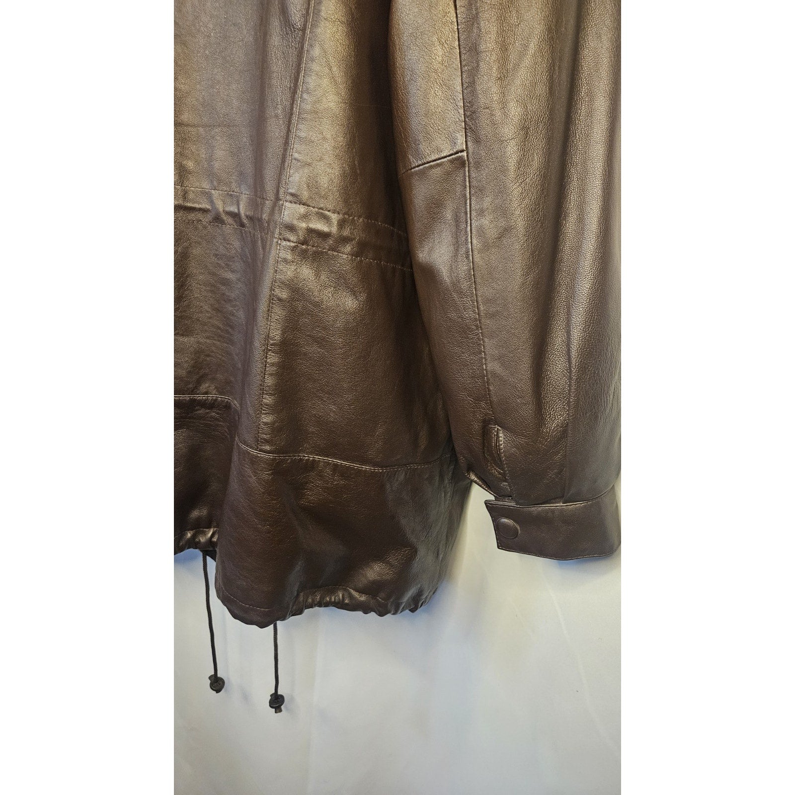 Vintage 80s Leather Jacket Men's Size XL Tall Long Brown Leather Coat Big & Tall