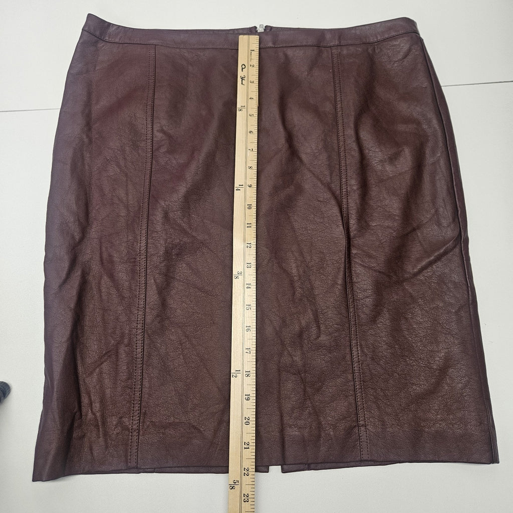Vtg Worthington Size 16 Womens Faux Leather Pencil Skirt Burgundy Career Sexy