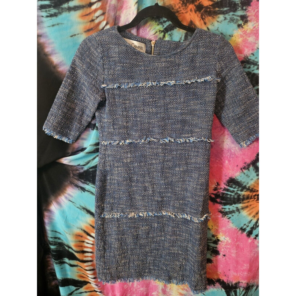 Rare Vintage Sara Campbell Women's Blue & White Boro Style Textured Dress XS