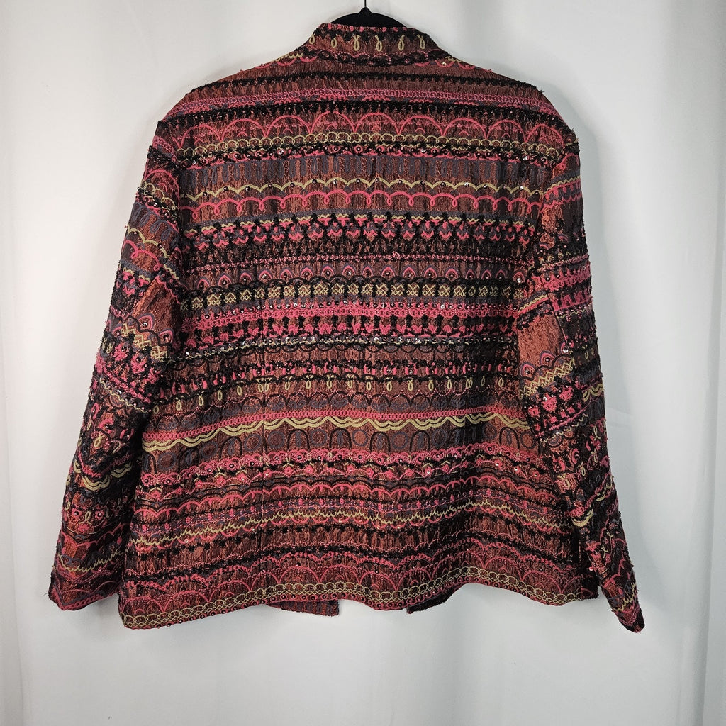 Chico's Beaded and Embellished Open Jacket Size XL 16 Artsy Colorful Boho Glam