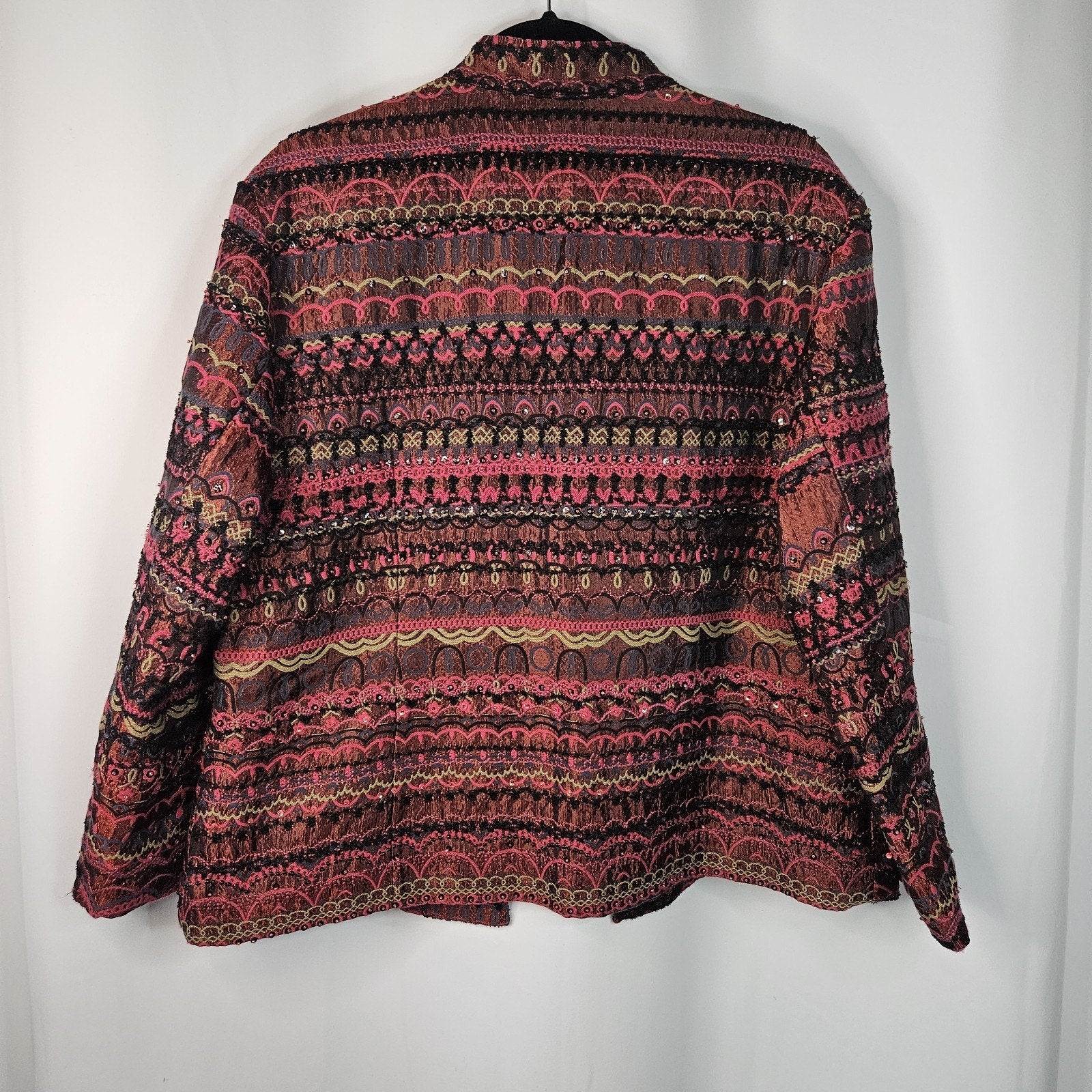 Chico's Beaded and Embellished Open Jacket Size XL 16 Artsy Colorful Boho Glam