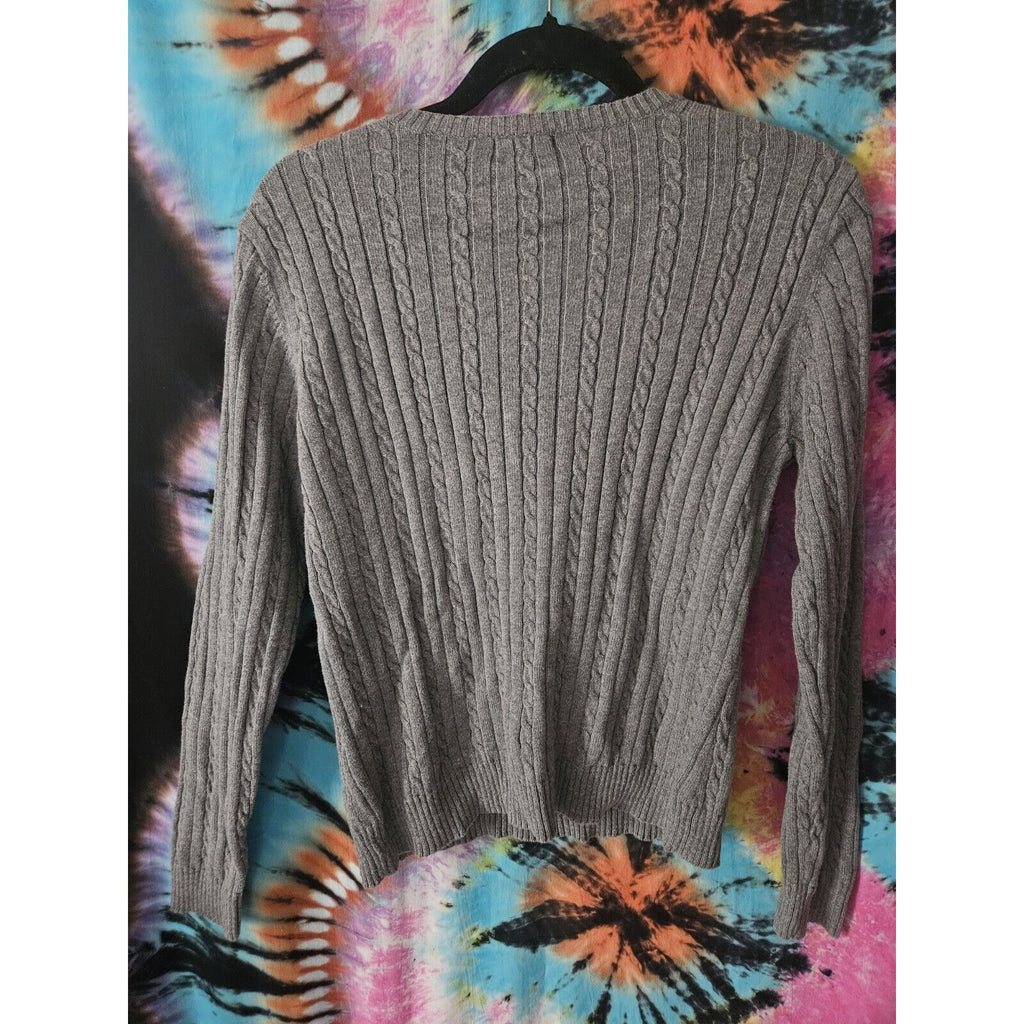 Vintage Izod Gray Knit Lightweight Sweater Women's Large Pullover Classic Preppy