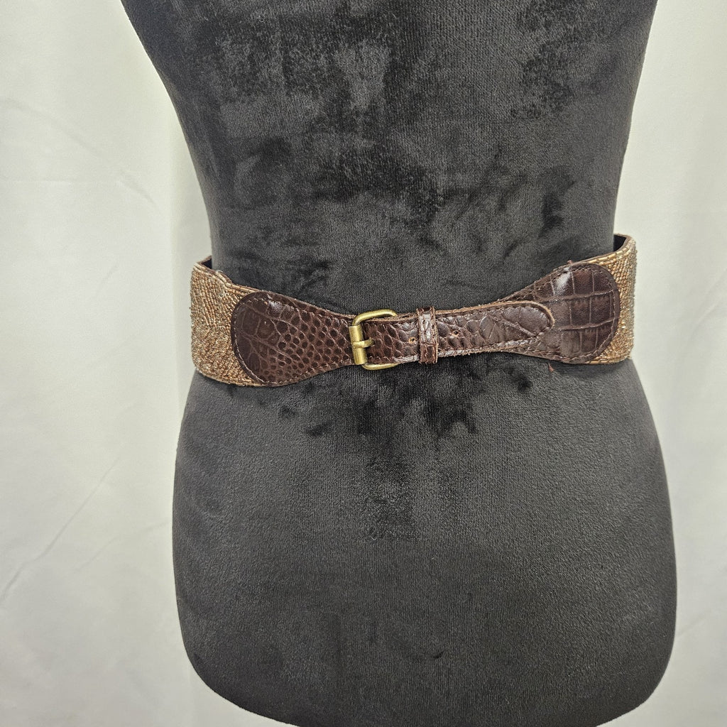 Jasper & Jeera Medium Anthropologie Corset Brown Leather Beaded Boho Belt Size S