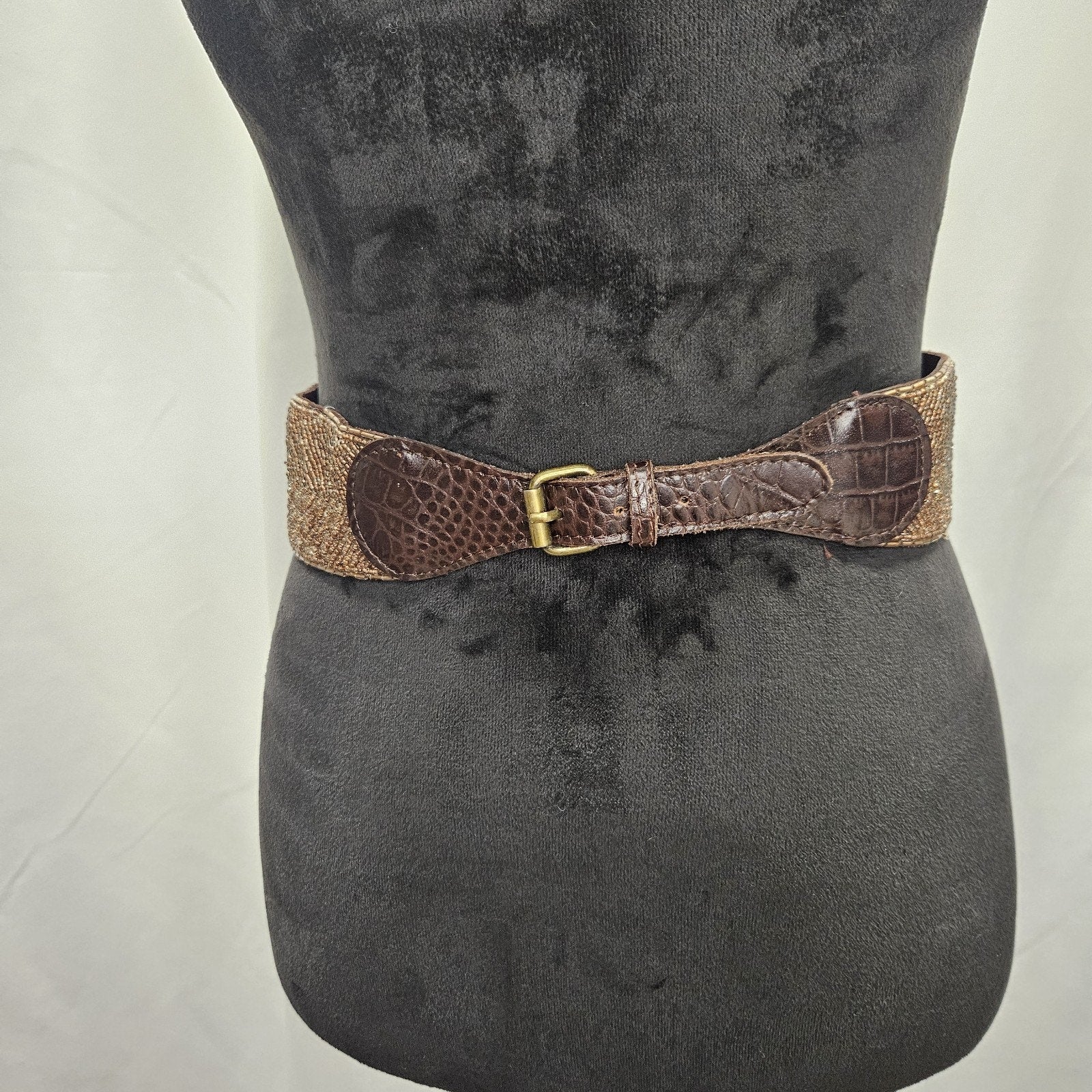 Jasper & Jeera Medium Anthropologie Corset Brown Leather Beaded Boho Belt Size S