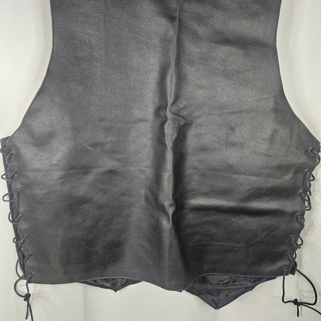 Jafrum Motorcycle Biker Black Leather Vest Side Laces Mens XL Inner Zip Pockets
