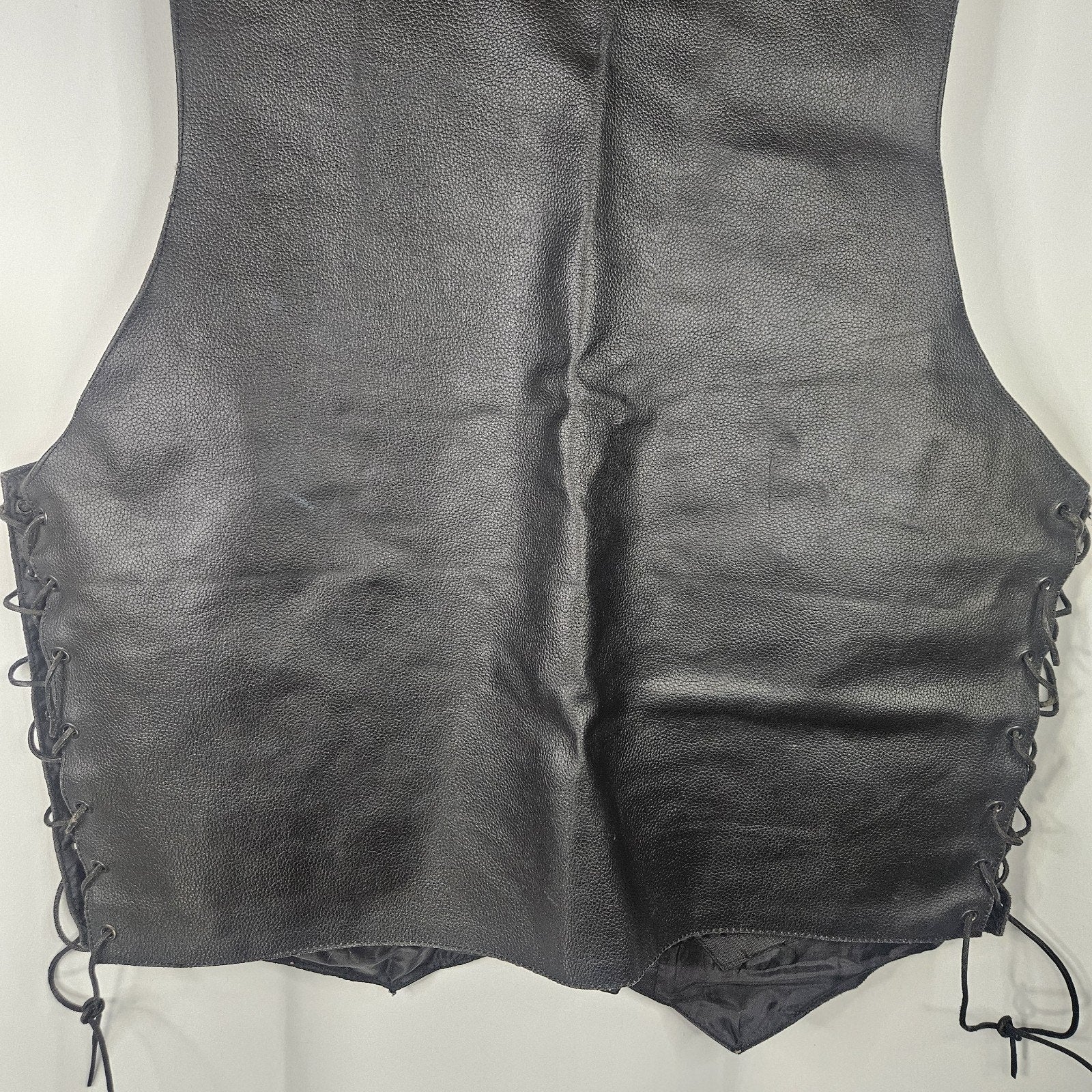 Jafrum Motorcycle Biker Black Leather Vest Side Laces Mens XL Inner Zip Pockets