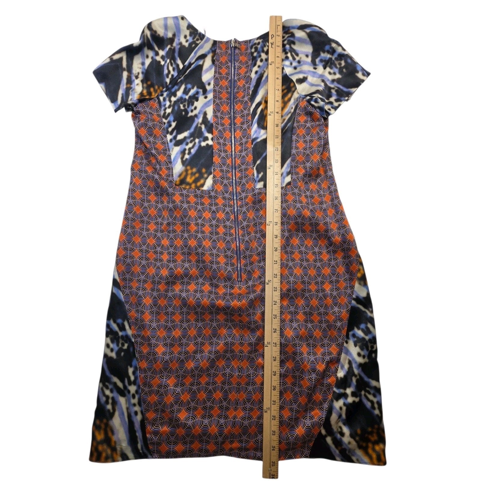 RACHEL ROY Collection Multicolored Patch Pattern Silk V Neck Sheath Dress Sz 8