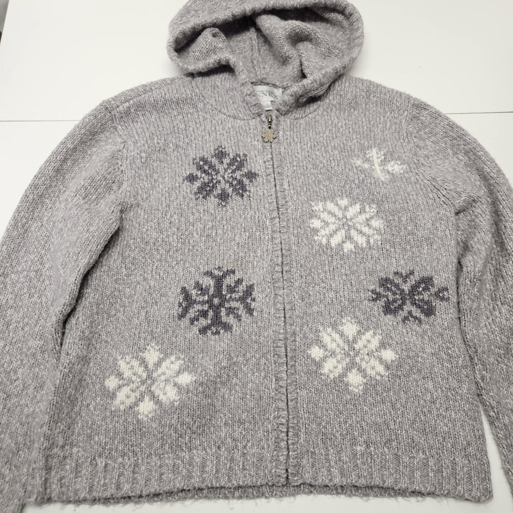 Vintage Womens Full Zip Gray Cardigan Snowflake Sweater Large Nordic Ski