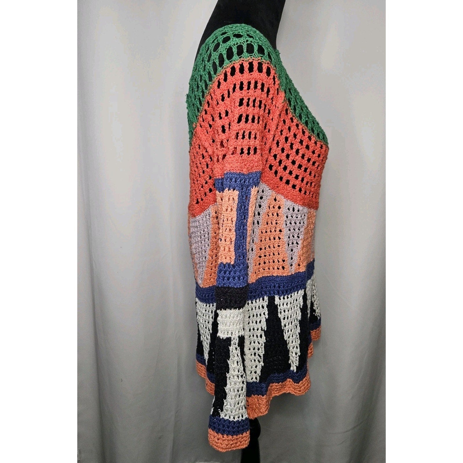 FREE PEOPLE Modern Art Geo Knit Sweater in Multi Combo Open Knit Size Small