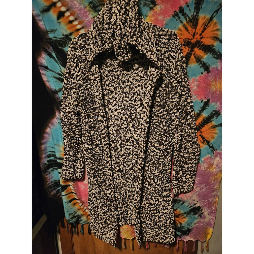 Poof New York Open Sweater Black & White Toothbrush Nylon Feather Size XL