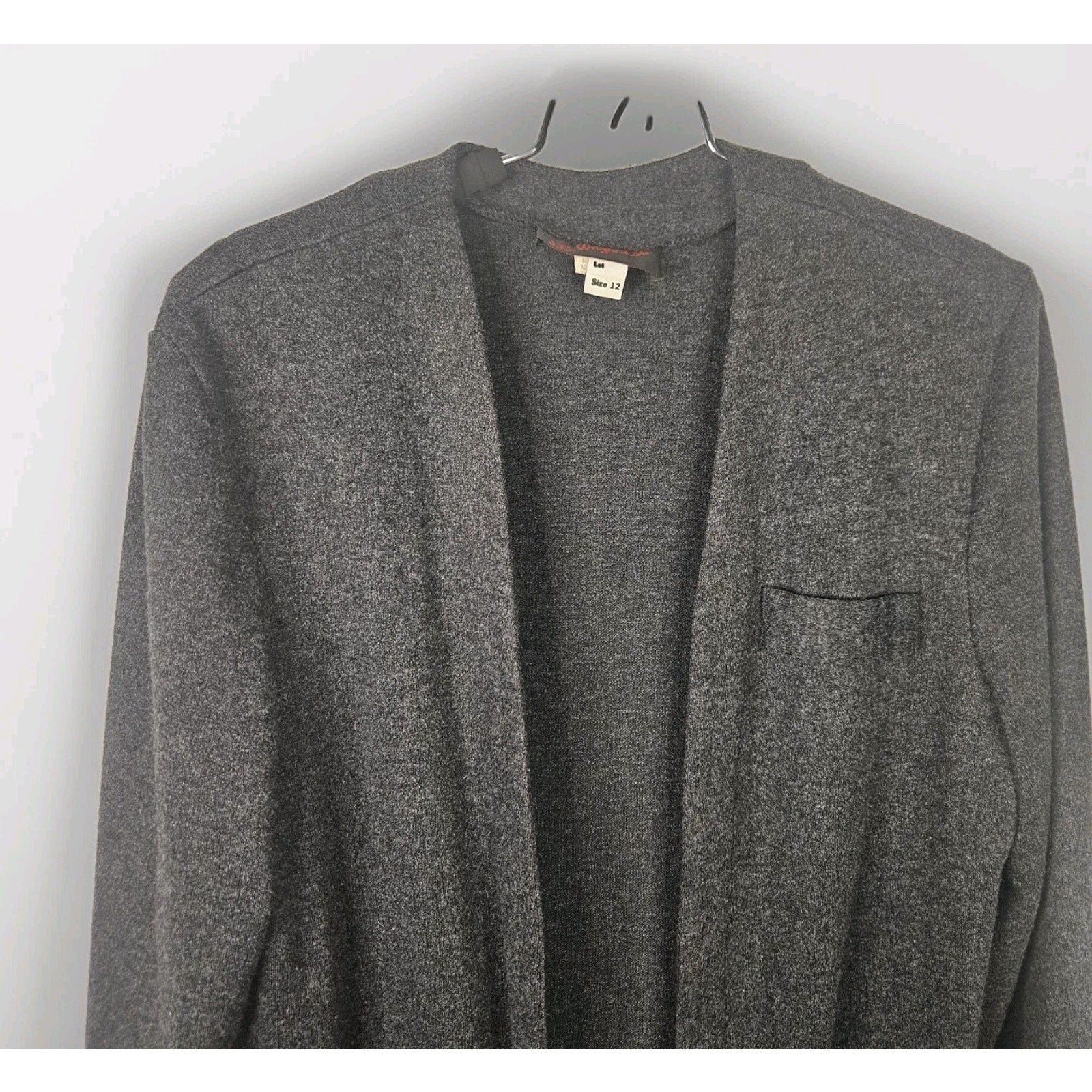 Vtg 80s J.B Wright Womens Open Front Textured Knit Cardigan 12 Lg Charcoal Gray