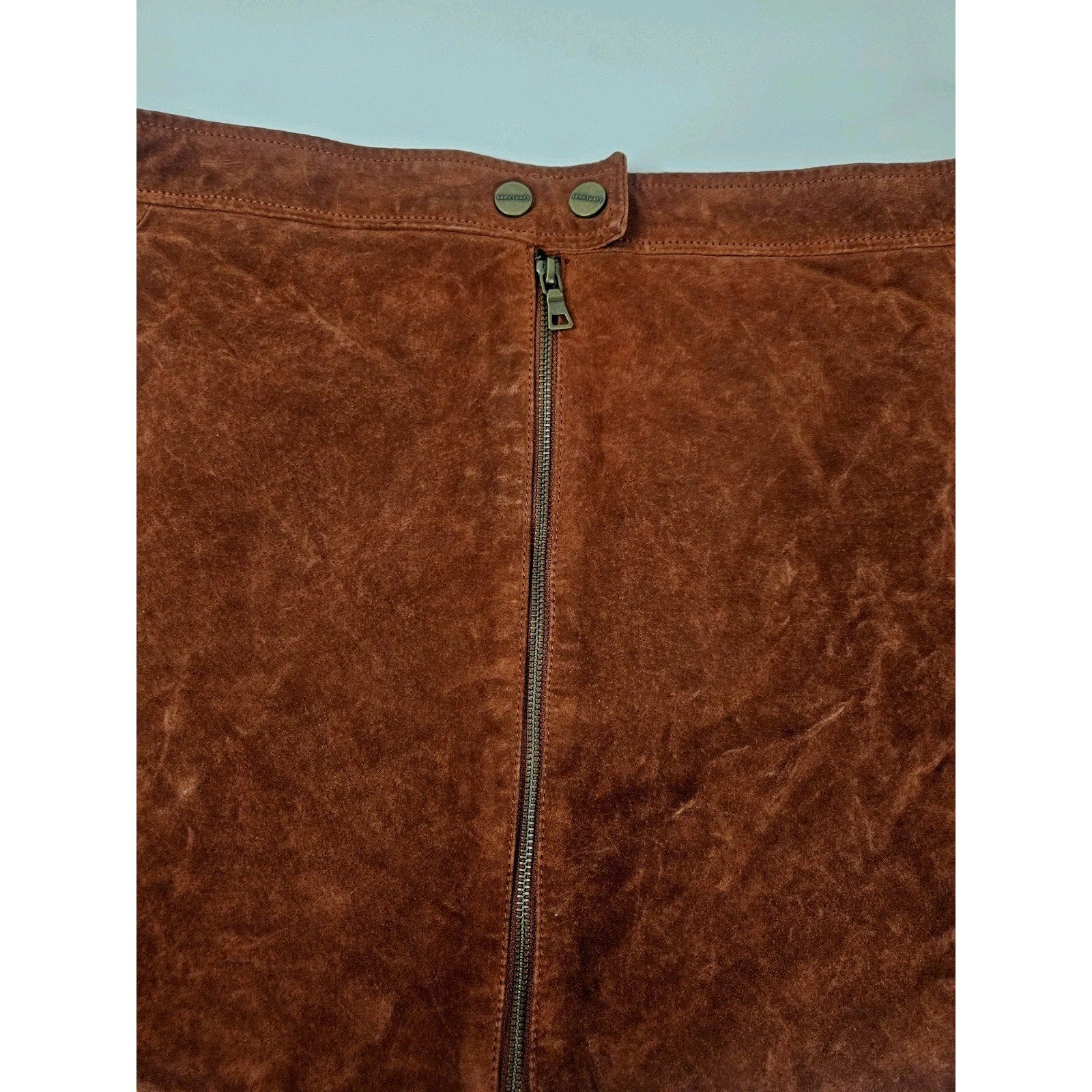 Vintage 90s Sanctuary Suede Mini Zipper Skirt Rust Red Genuine Leather