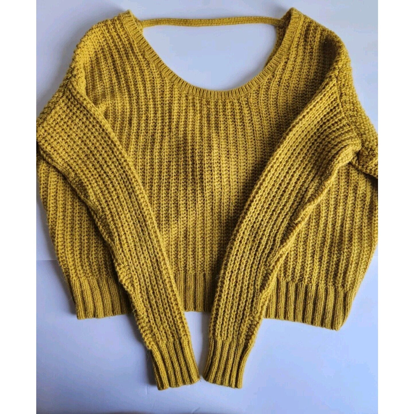 Ruby Moon Chunky Knit Open Back Wool Alpaca Sweater Sz MED Marigold/Mustard