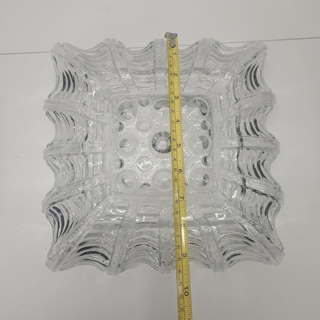 Art Deco Square Glass Bubble Pattern Flush Mount Ceiling Light Austria 1960s