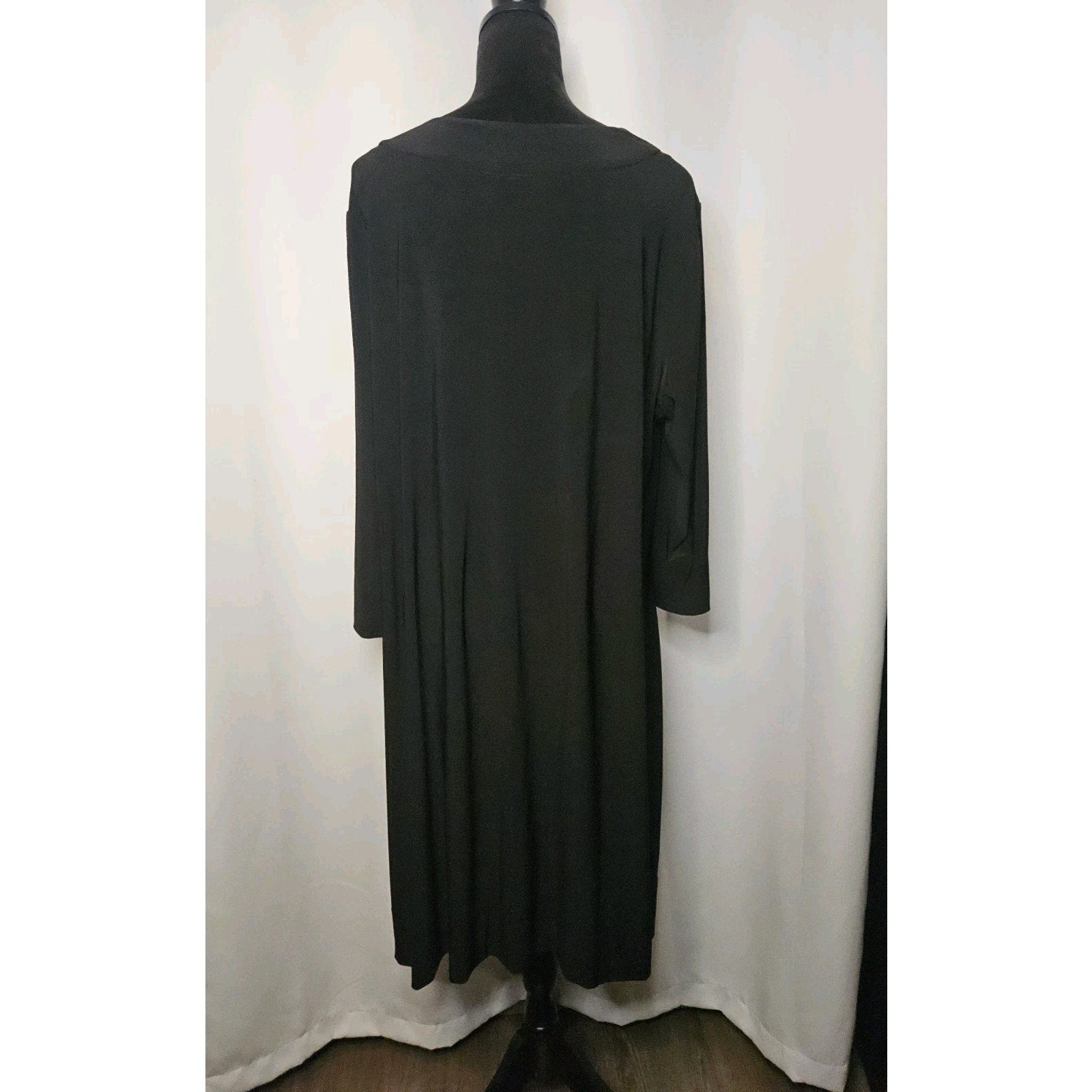 Bisou Bisou Woman Dress 24W Black Beaded Long-sleeve V Neck Pullover Party Dress