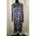 OPHELIA ROE Blue Floral Lightweight Satin Button Knee Length Dress w/o Belt XL