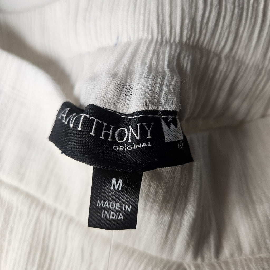 Antthony Mexicali Embroidered Floral Cotton Gauze Box Pleat Skirt White Medium
