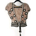 LULUMARI Fluffy Crochet Vest with Floral Pattern Size Medium Boho Festival