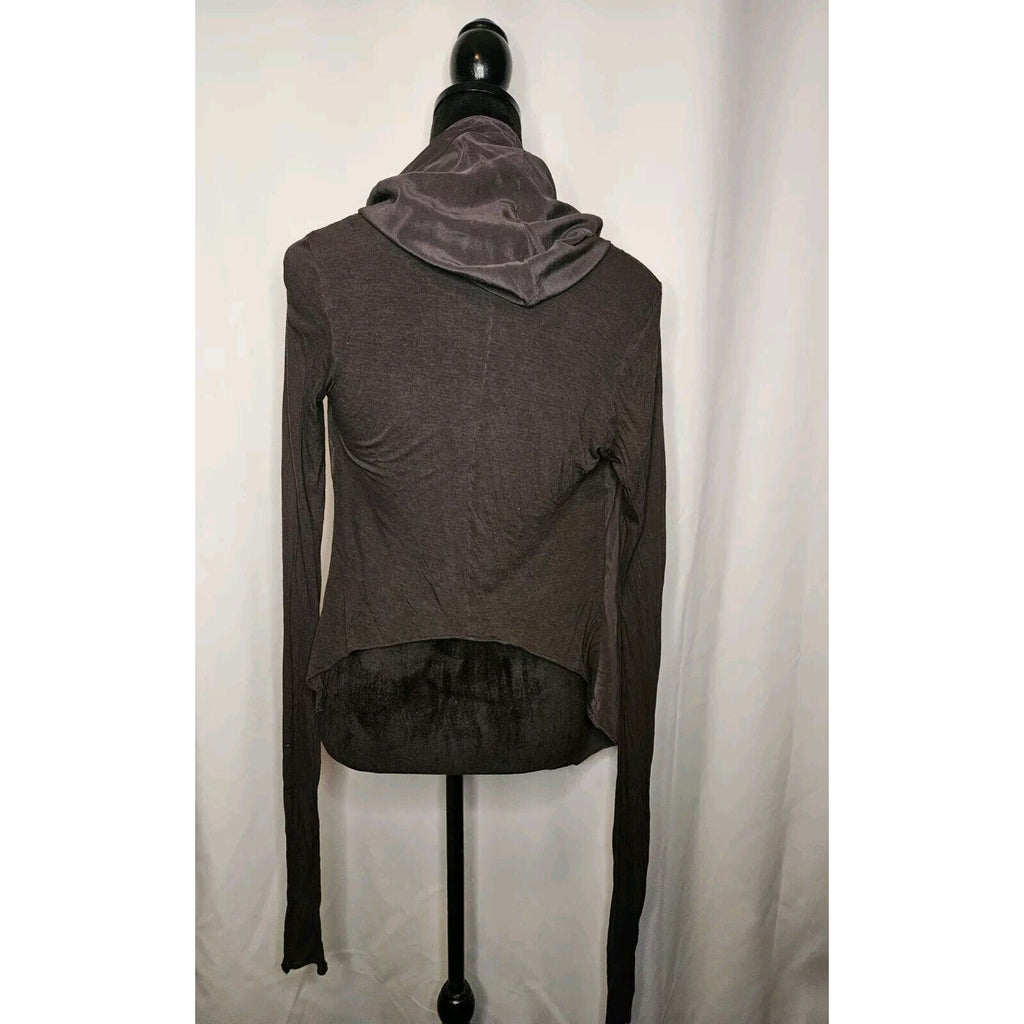 Lia Kes Gray Silk Asymmetrical Hooded Drape Cardigan XS High Fashion Lightweight