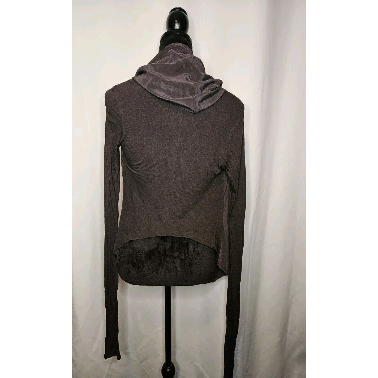 Lia Kes Gray Silk Asymmetrical Hooded Drape Cardigan XS High Fashion Lightweight