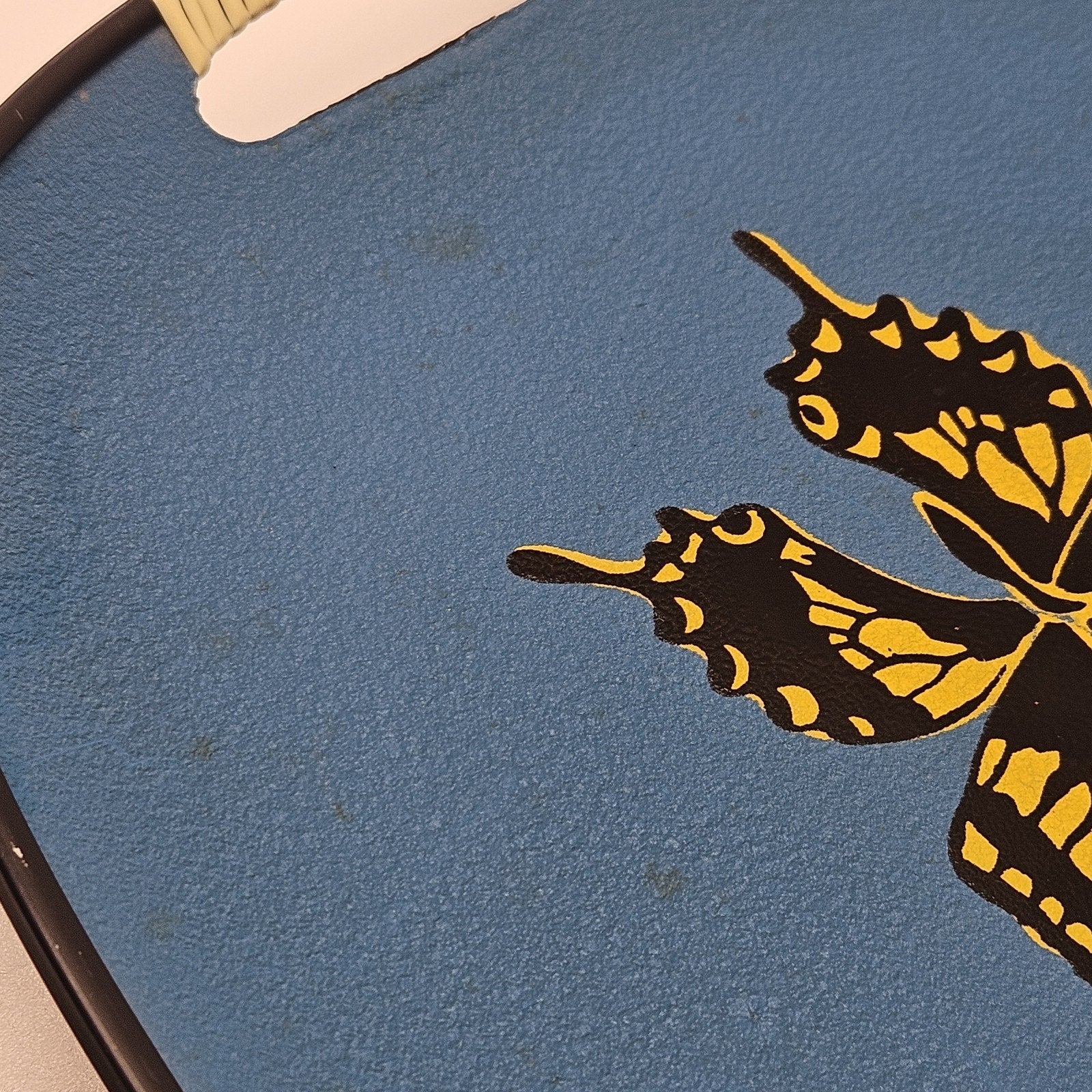 Vintage Handpainted Oval Butterfly Tray With Handles 18"x12" Blue Retro Boho