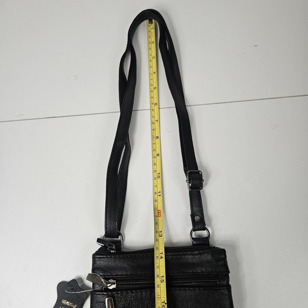 Vtg Genuine Leather Small Crossbody Multi-Compartment Organizer Bag Black 8x6"