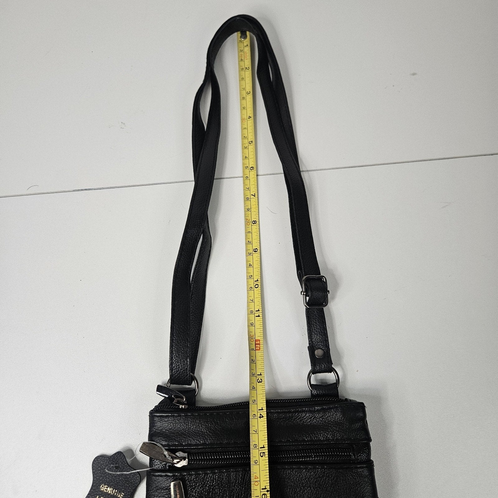 Vtg Genuine Leather Small Crossbody Multi-Compartment Organizer Bag Black 8x6"