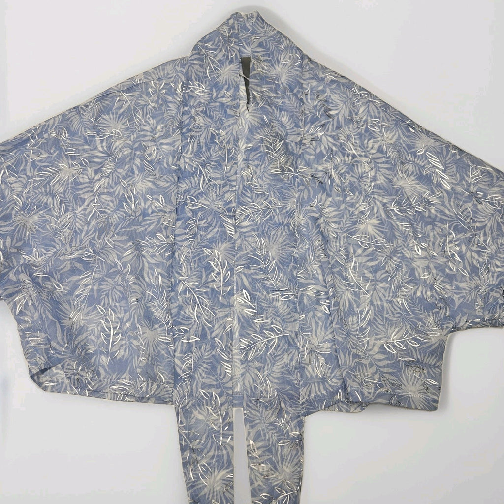 Vince Camuto Kimono Top Tropical Print Sheer Kimono Jacket Tie Waist Blue NWT OS
