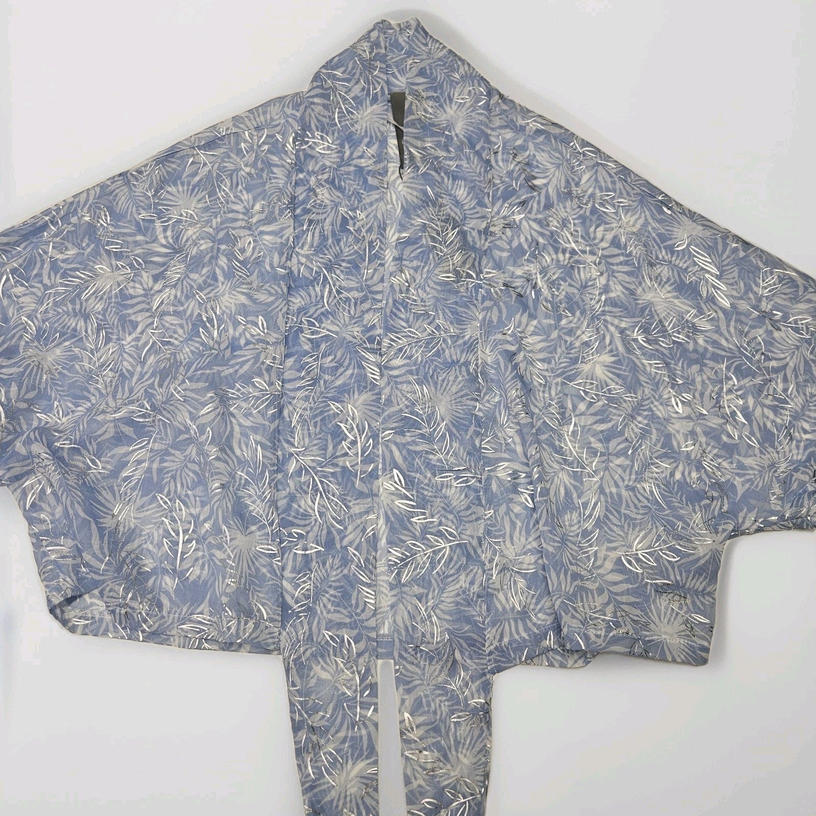 Vince Camuto Kimono Top Tropical Print Sheer Kimono Jacket Tie Waist Blue NWT OS