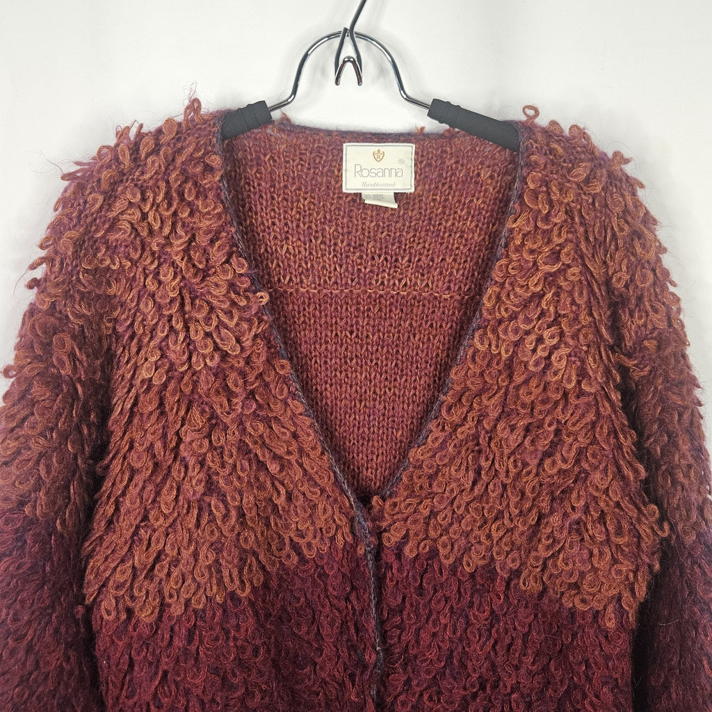 Rosanna Looped Mohair Crop Cardigan Sweater Vtg 80s Bohemian Colorful Medium