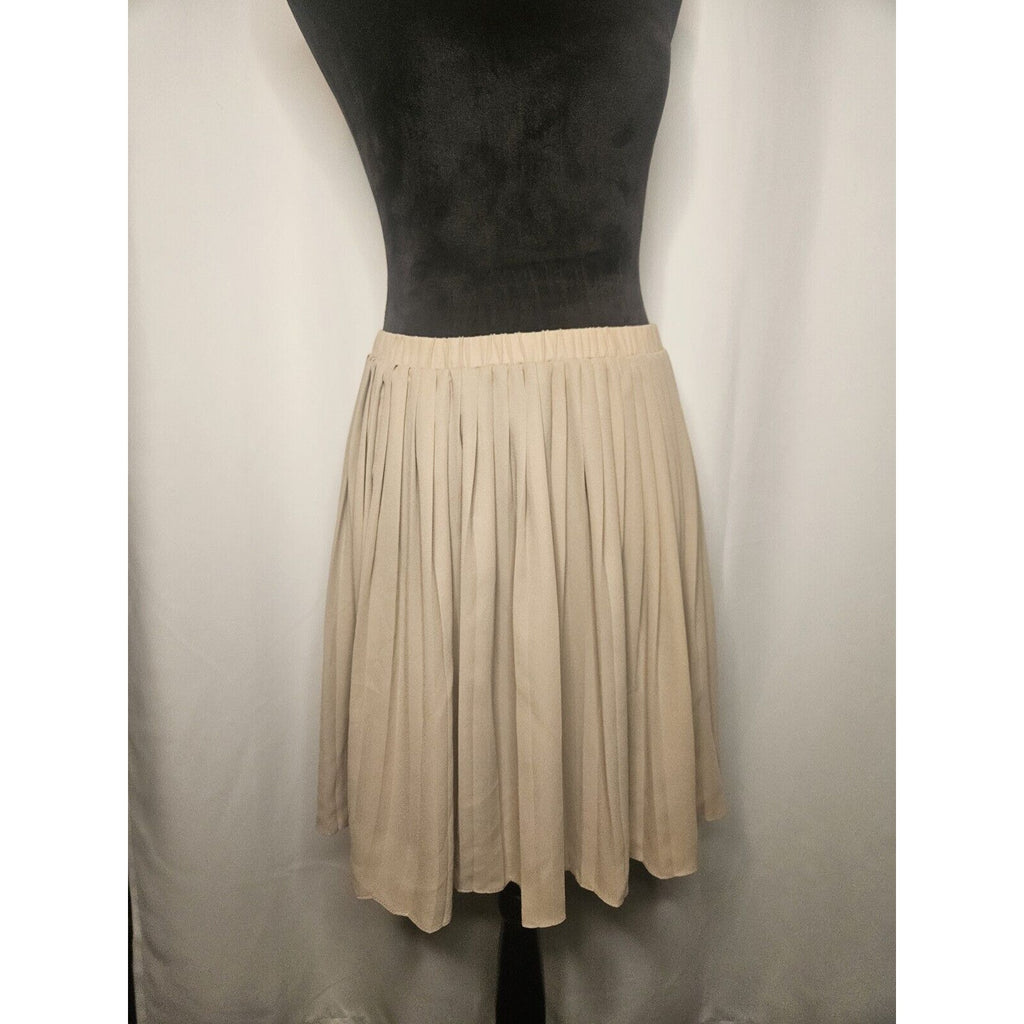 MAX STUDIO Cream Pleated Accordion 100% Polyester Small Fully Lined Midi Skirt