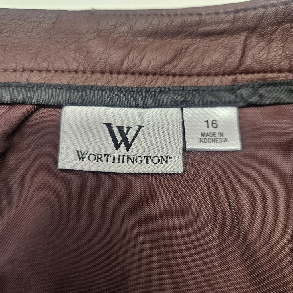 Vtg Worthington Size 16 Womens Faux Leather Pencil Skirt Burgundy Career Sexy